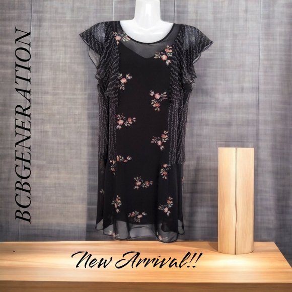 BCBGENERATION!! Popular 2pc Ensemble Black Floral Midi Dress!! A Just-Jen Fav!💖 - Picture 8 of 11